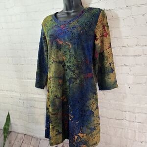 Cativa Multicolor Textured 3/4Sleeve Tunic Sz M Lagenlook Artsy Fairygrune